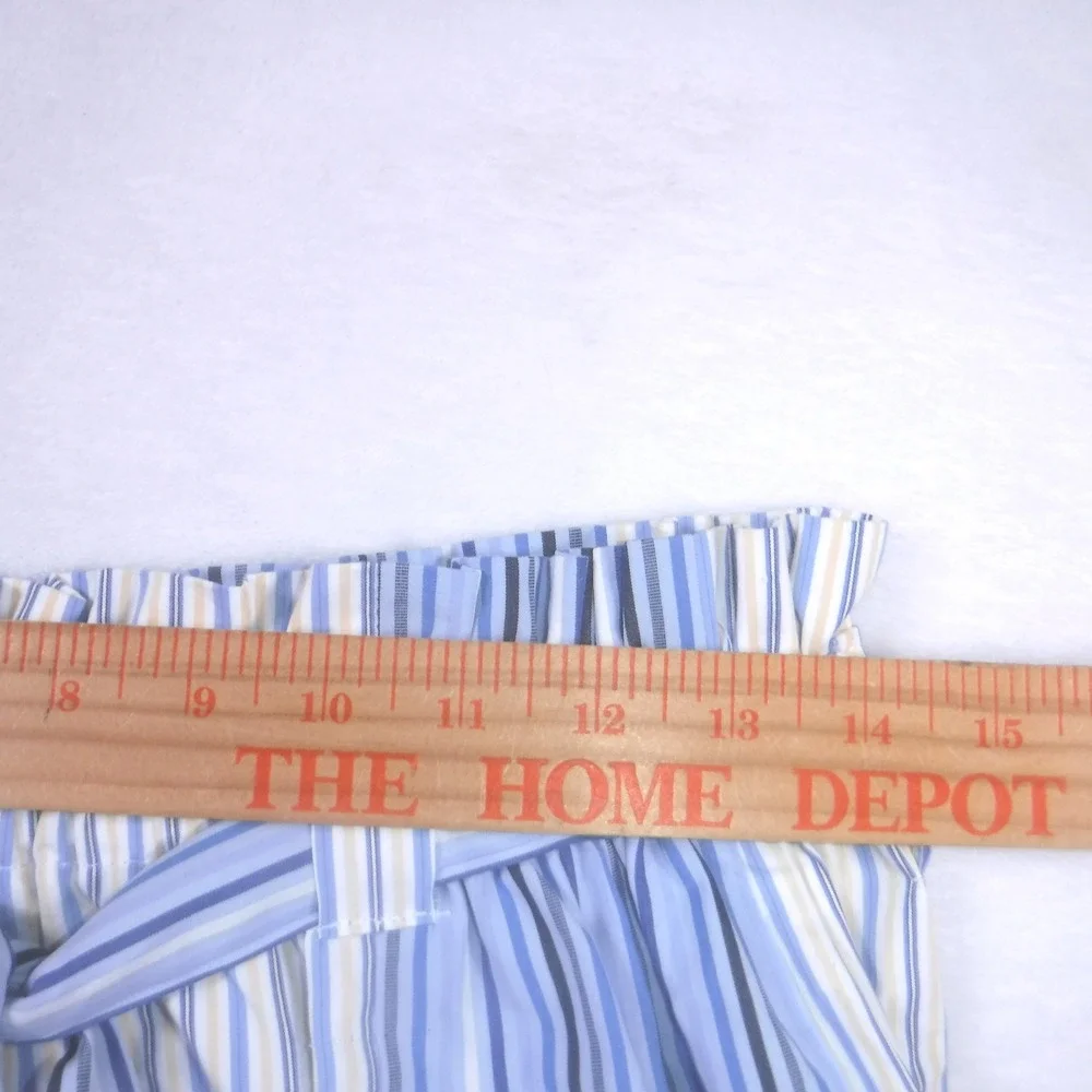 Caryn Jeffery Blue Striped Paperbag Waist Shorts High Rise Tie‎ Belt Womens